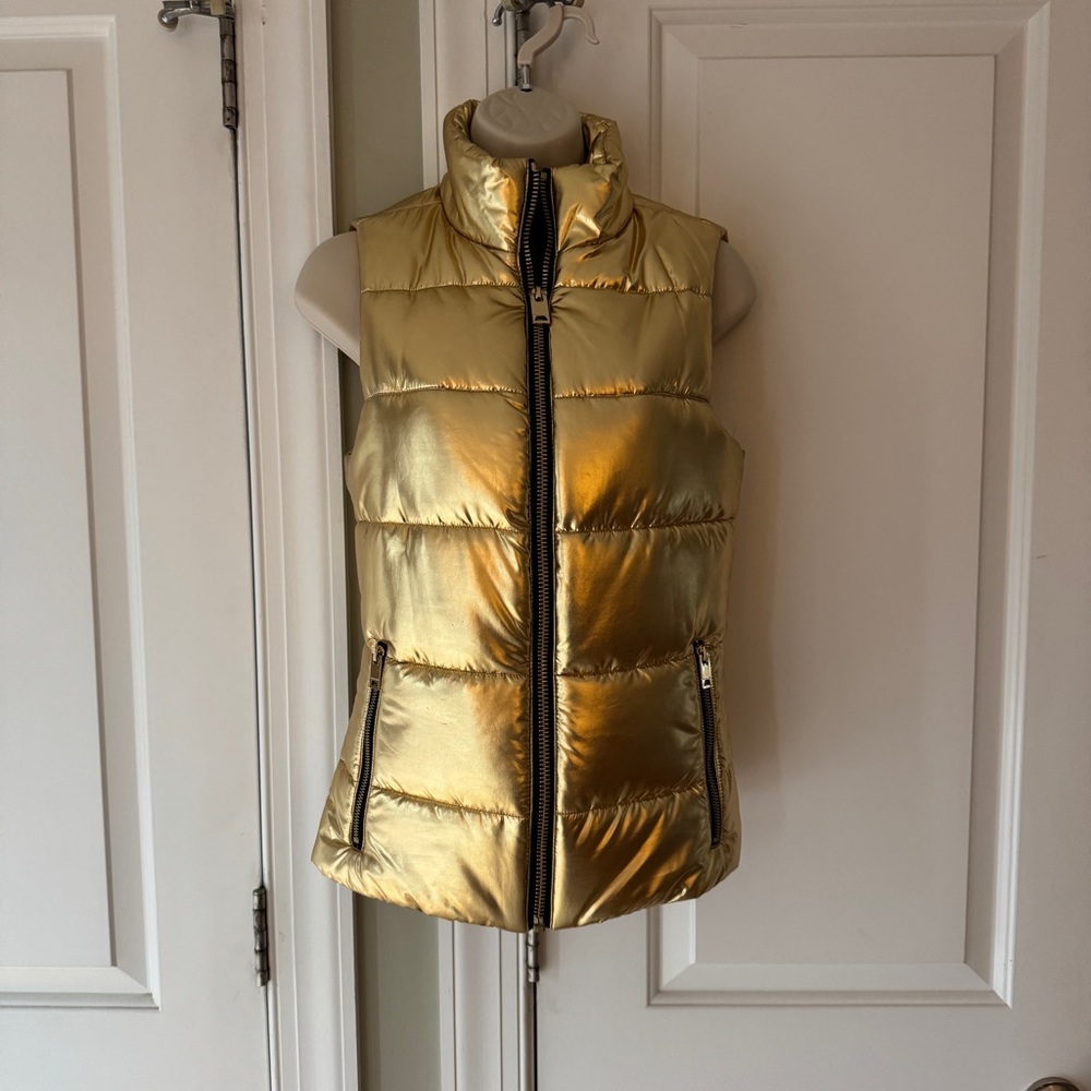 Michael Kors Metallic Gold Puffer Vest